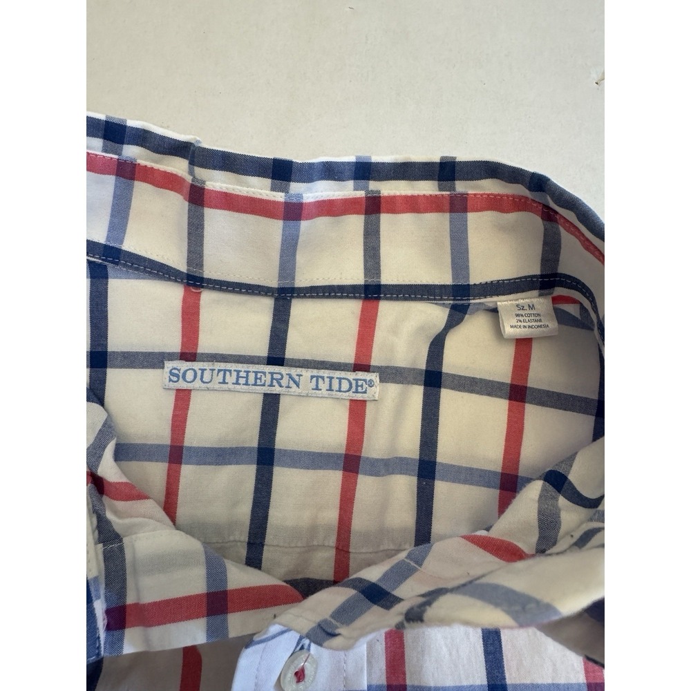 Southern Tide Shirt Mens Medium M Red White Blue Plaid Button Down Long Sleeve - Picture 4 of 4